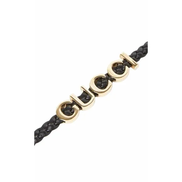 NEW GUCCI LEATHER Choker Logo Gold 100% Authentic Necklace